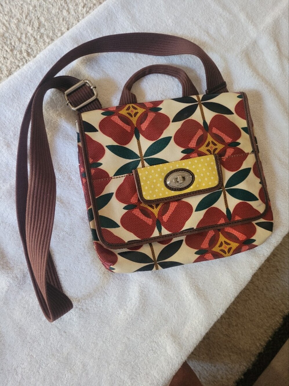 Fossil Floral Print Crossbody Bag with Yellow Accent Flap